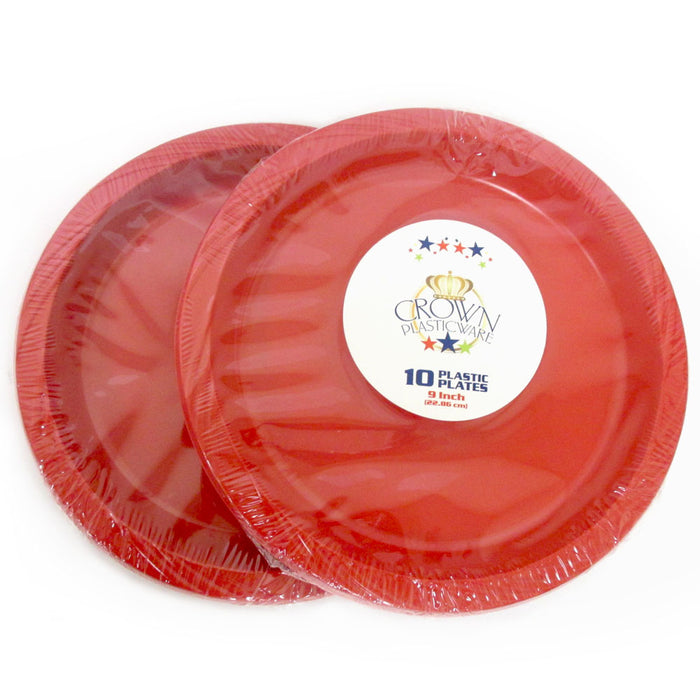 10 Red Plastic Plates Disposable Wedding Birthday Party Bbq Tableware 9 Dessert