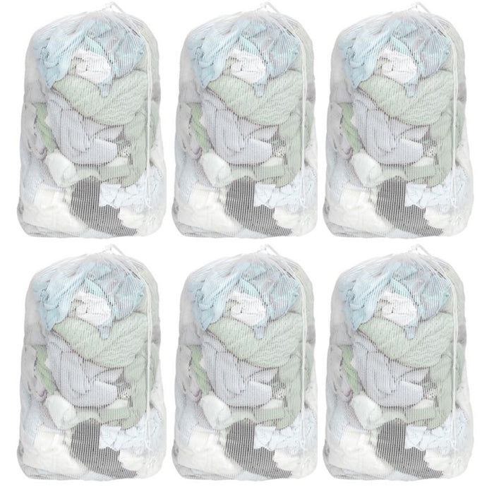 6 X Drawstring Mesh Laundry Bag Storage Wash Clothes Hamper Heavy Duty 12" X 14"