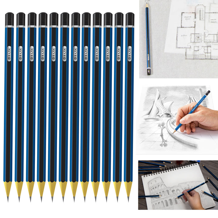 12 Pc Premium Sketching Artist Wood Pencils 2B UN-Sharpened Drawing Graphite