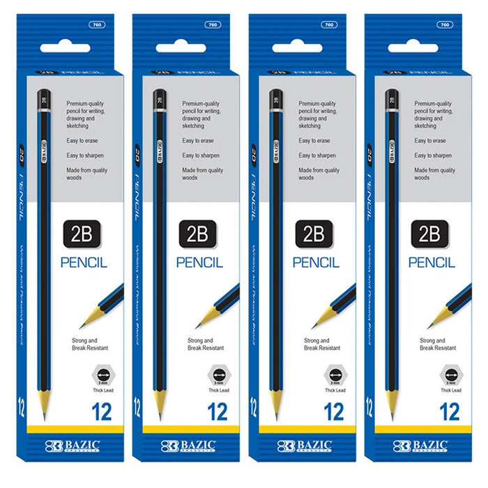 48 Graphite Drawing Sketching Pencils 2B Artist Premium Wood Pencil UN-Sharpened