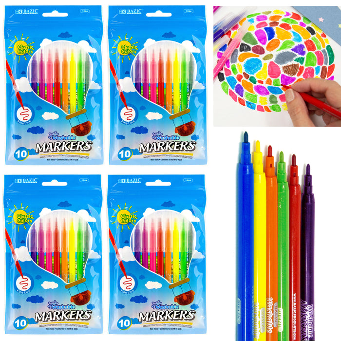 40 Pc Washable Markers School Brilliant Colors Fine Tip Line Art Watercolor Kids