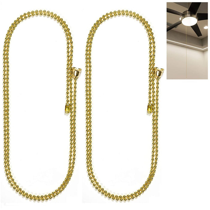 2x 3ft Beaded Pull Chain Gold Brass Extension Replacement Ceiling Fan Light Lamp