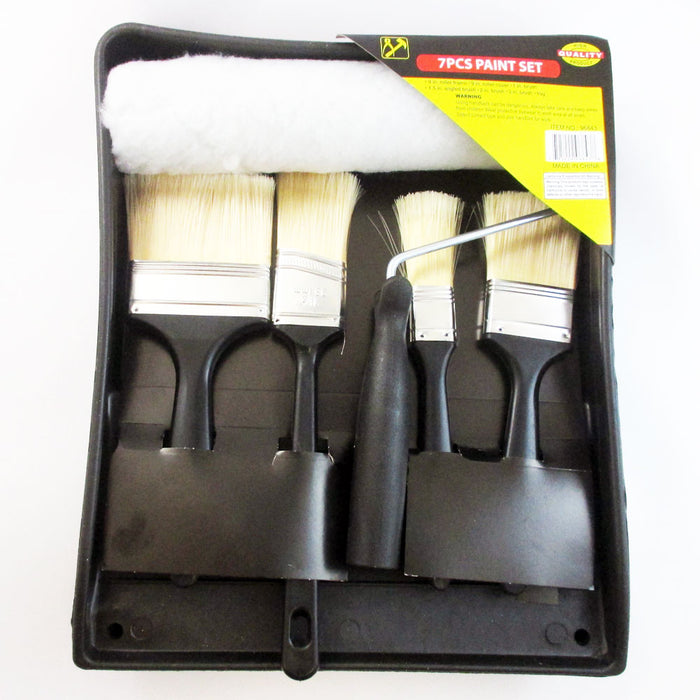 7 Pc Professional Brush Roller Paint Pan Liner Tray Coating Painting Art Kit Set