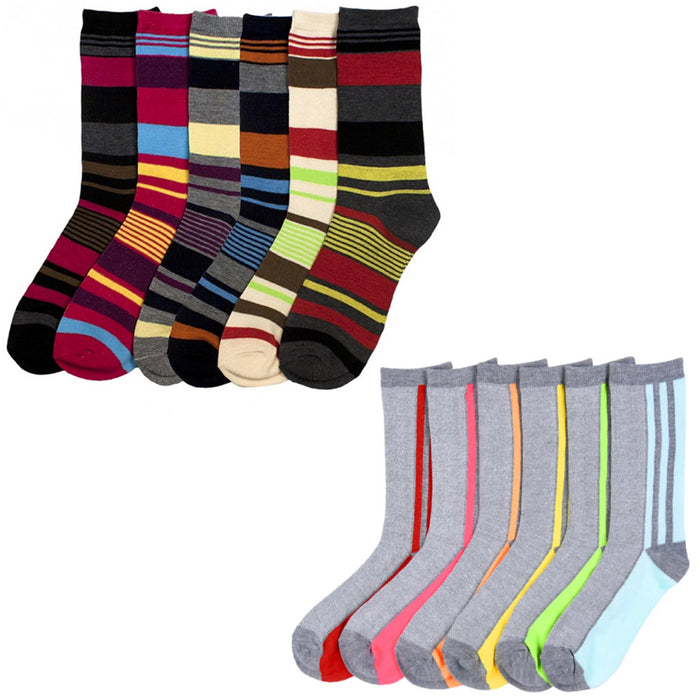 6 Pairs Womens Fashion Crew Socks Pattern Stripes Hearts Casual Size 9-11 Unisex