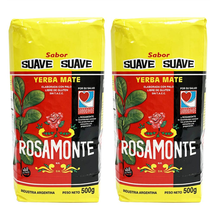 2 Pk Yerba Mate Rosamonte Suave 1.1 lb 500g Argentina Tea Herbal Leaf Loose Bag
