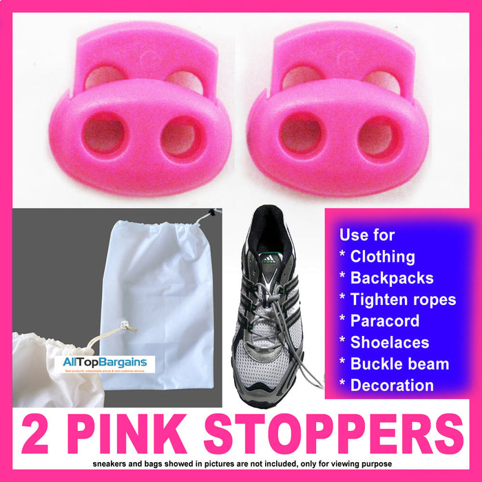 2 Shoe Lace Shoelace Buckle Rope Clamp Cord Lock Stopper Run Sports Pink New !!!