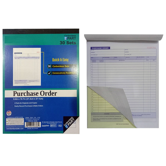 1 Purchase Order Book Carbonless Receipt Record 2 Part 30 Sets PO Duplicate Copy