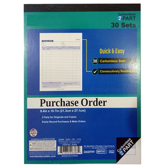 1 Purchase Order Book Carbonless Receipt Record 2 Part 30 Sets PO Duplicate Copy