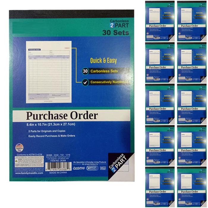 10 Carbonless Purchase Order Books Receipt Duplicate Copy Record 2 Part 30 Sets