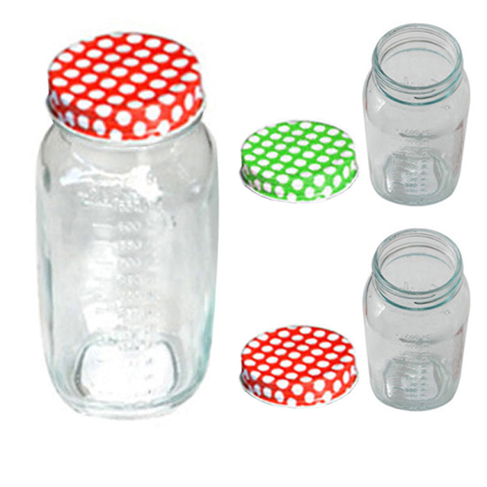 3 Clear Glass Jars Set 750 ml Mason Wide Mouth Lids Jelly Canning Pint Candles