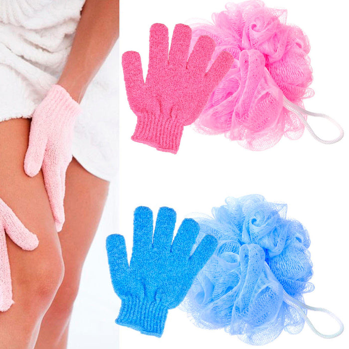 2 Pc Shower Bath Glove Ball Wash Skin Spa Massage Scrub Loofah Body Scrubber New