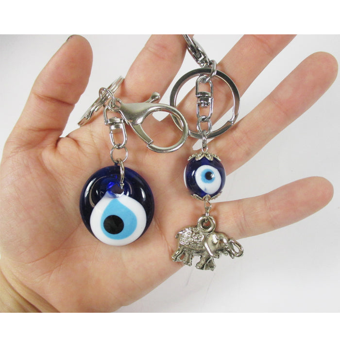 2Pc Keychains Lucky Evil Eye Elephant Key Ring Classic Charm Amulet Purse Gift !