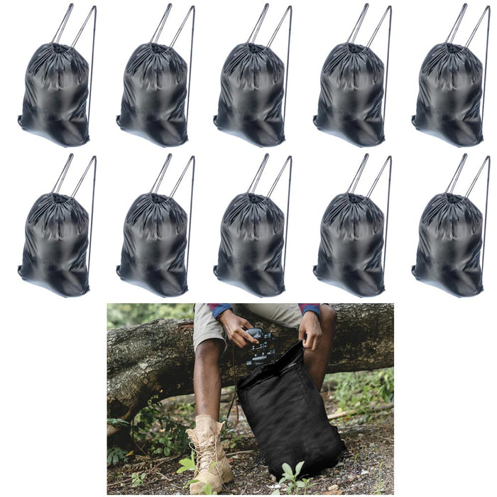 10 Drawstring Bags Cinch Pack Shoes Gym Tote School Sport Travel Light Black