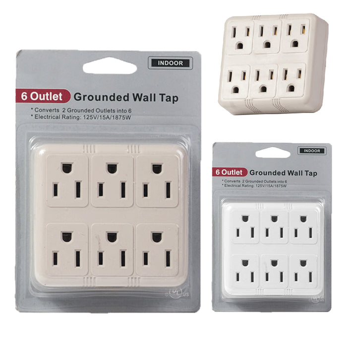 6 Outlet Power Strip Adapter Charging Station Plugs Wall Tap Socket Wide AC 125V