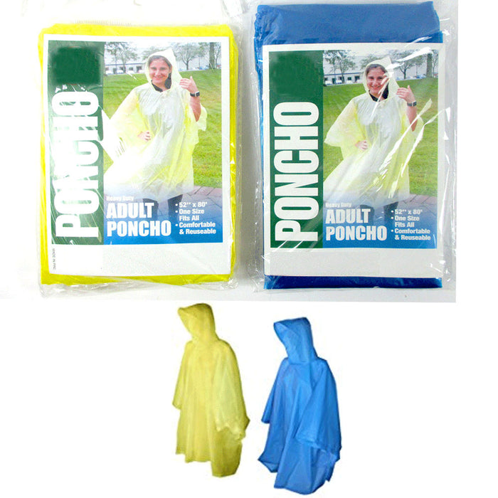 2 Pc Adult Rain Poncho Reusable Rain Hooded Rain Coat Outdoor One Size Fits All