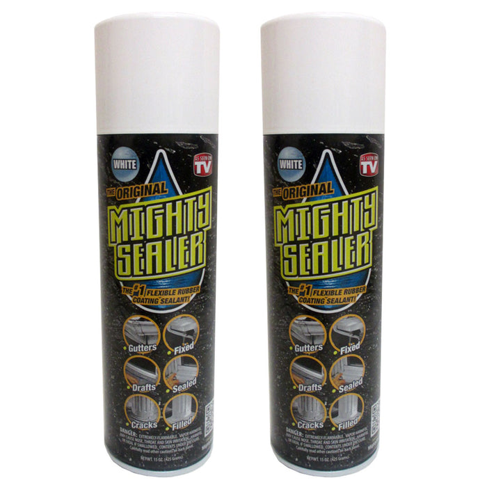 2 Pc Original Mighty Sealer Flexible Rubber Coating Sealant 15oz Spray Can White