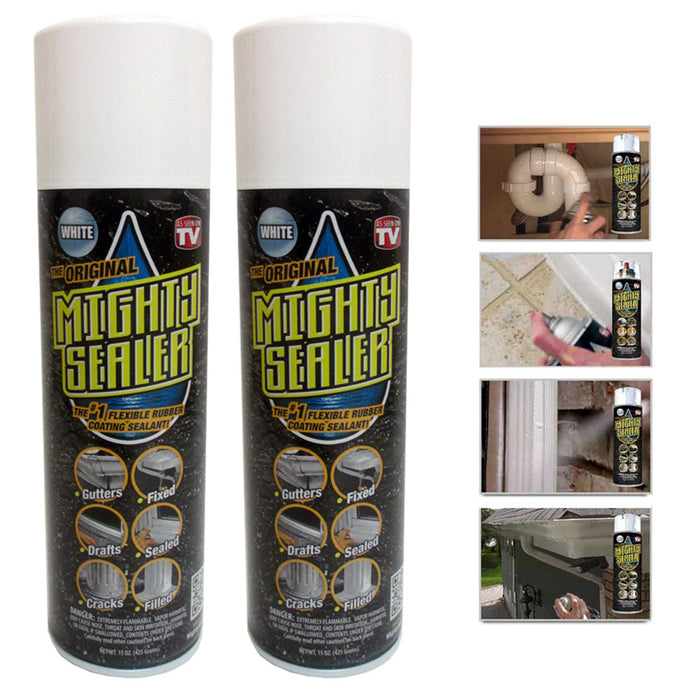 2 Pc Original Mighty Sealer Flexible Rubber Coating Sealant 15oz Spray Can White
