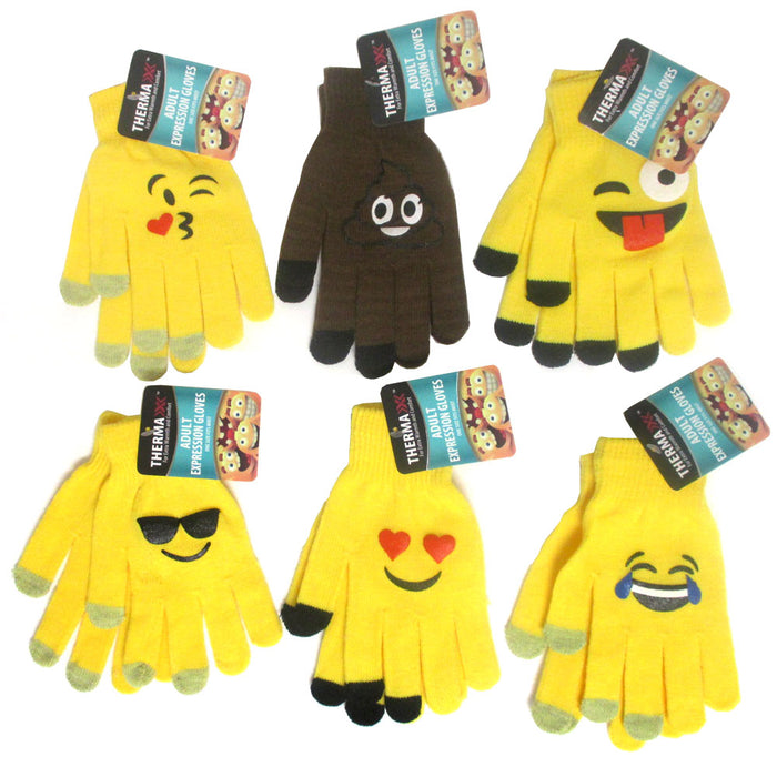 6 Pairs Cute Emoji Gloves Unisex Touch Sensitive Glove Adults Kids Expression