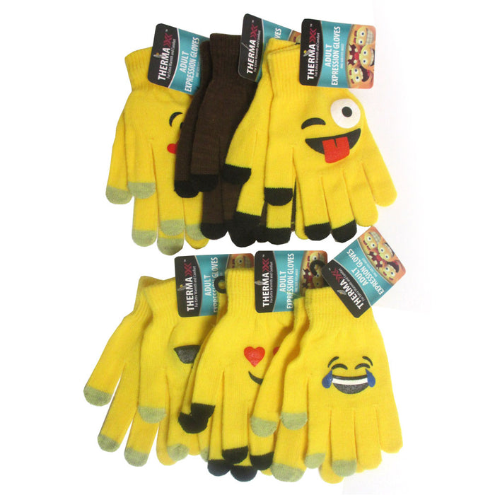 6 Pairs Cute Emoji Gloves Unisex Touch Sensitive Glove Adults Kids Expression