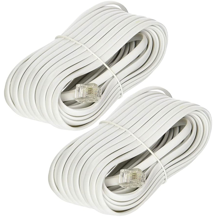 2 X Telephone Extension Cord White 25 Feet RJ11 4C Modular Phone Cable Line Wire