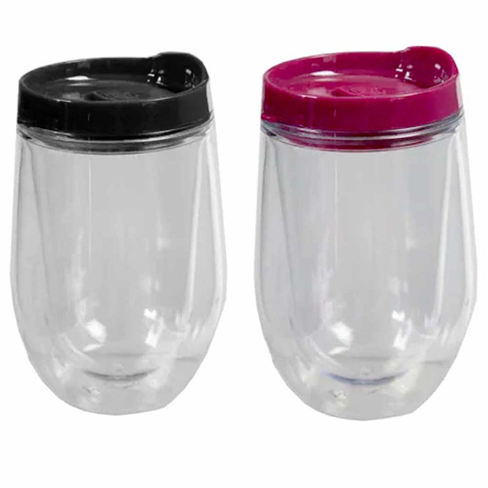 2 Pc Double Wall Stemless Glassware Wine Glass W/ Lid Seal Cup Storage Insulated