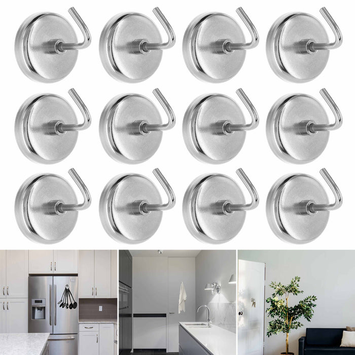 12 Pc Strong Magnetic Hooks 1 1/2 8lb Heavy Capacity Refrigerator Kitchen Garage