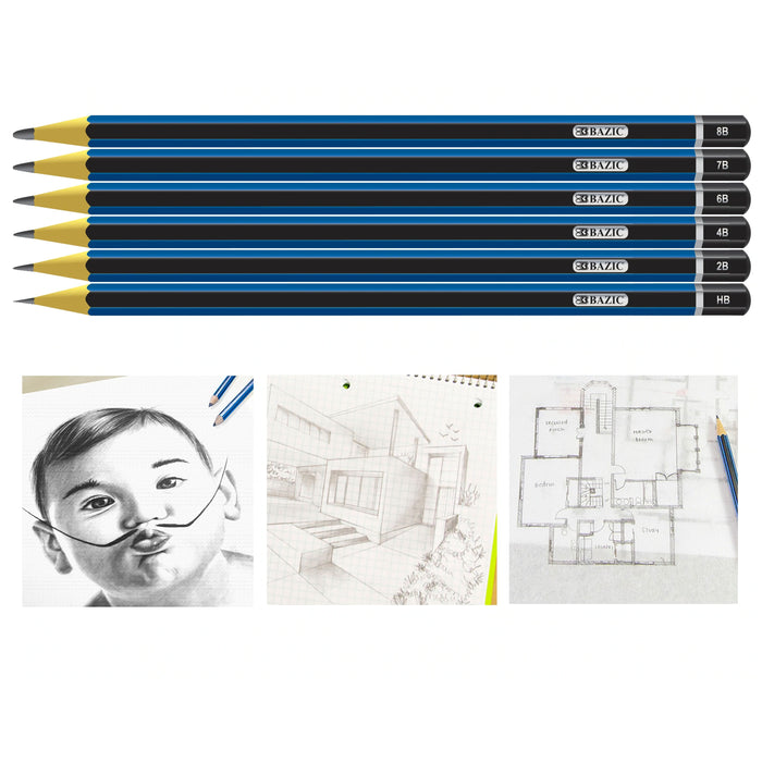 12 Pc Sketch Drawing Pencil Sketching Artist Assorted Lead 8B to HB Art Supplies