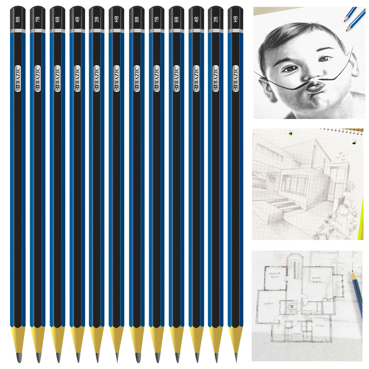 6 X Assorted Soft Lead Sketching Artist Pencils Drawing Graphite Graded 8B  to HB