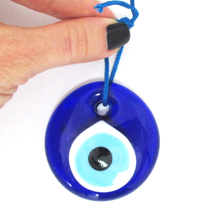 Blue Glass Evil Eye Hamsa Protection Amulet Luck Wall Hanging Decorations 2 1/4