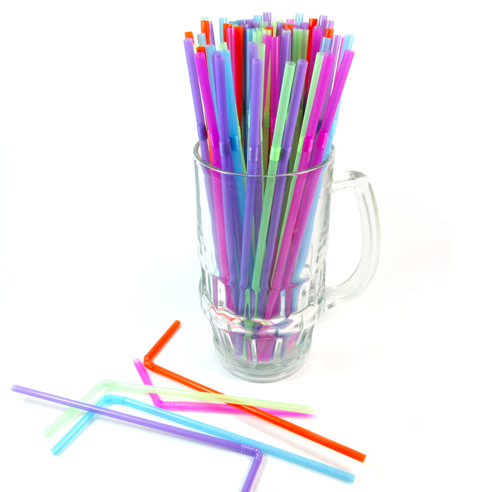 600 Pcs Colorful Party Straws Long Flexible Bendy Bar Drinking Supplies Plastic