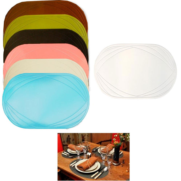 2 Piece Vinyl Placemat Kitchen Home Decor Table Protection Oval Round Mat New !