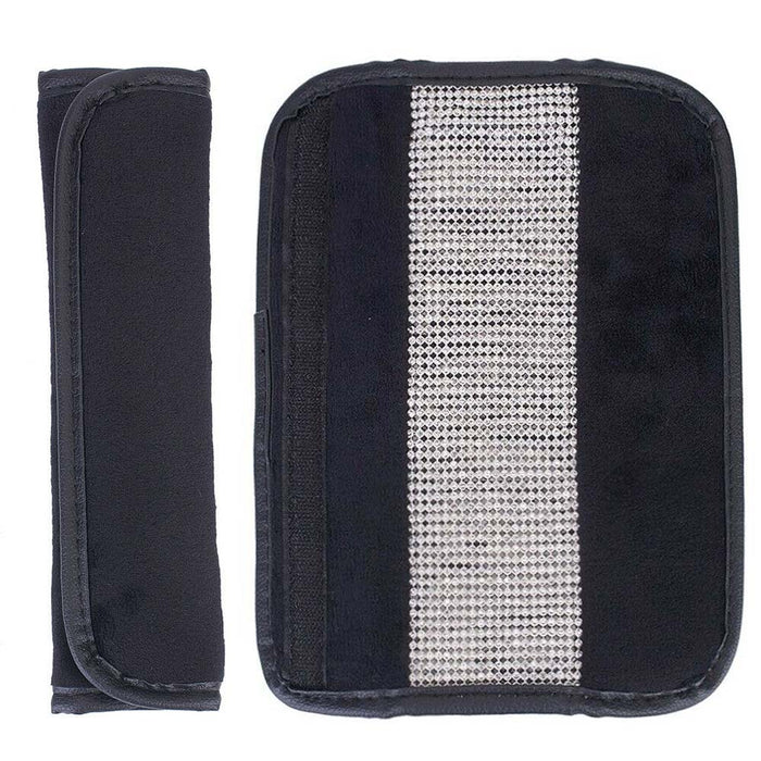 Crystal Silver Seat Belt Shoulder Pad Bling Car Cover Interior Cushion Accessory