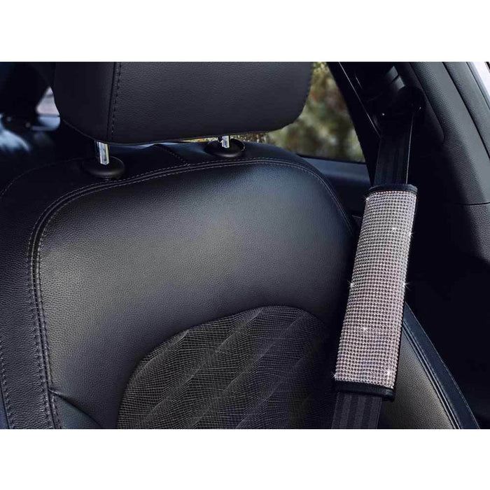 4 PCS Silver Crystal Car Seat Belt Shoulder Pad Cover Interior Cushion Accessory
