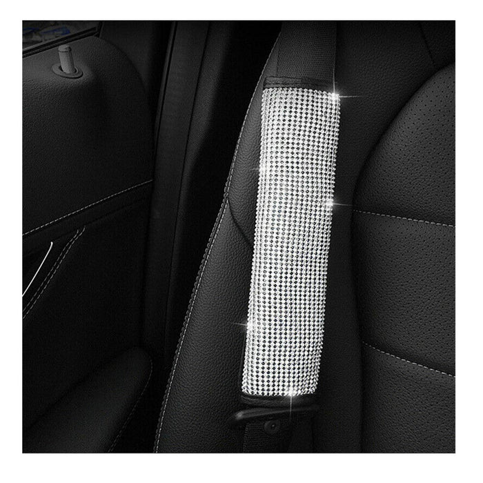 Crystal Silver Seat Belt Shoulder Pad Bling Car Cover Interior Cushion Accessory