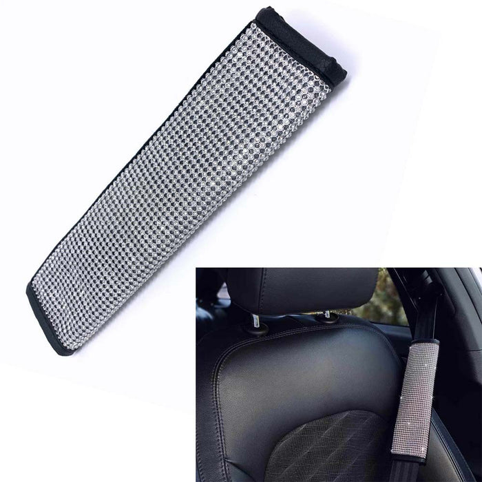 4 PCS Silver Crystal Car Seat Belt Shoulder Pad Cover Interior Cushion Accessory
