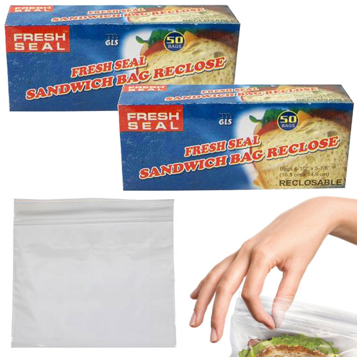 100 Ct Resealable Sandwich Bags Lunch Snack Food Storage Freshness Press Seal