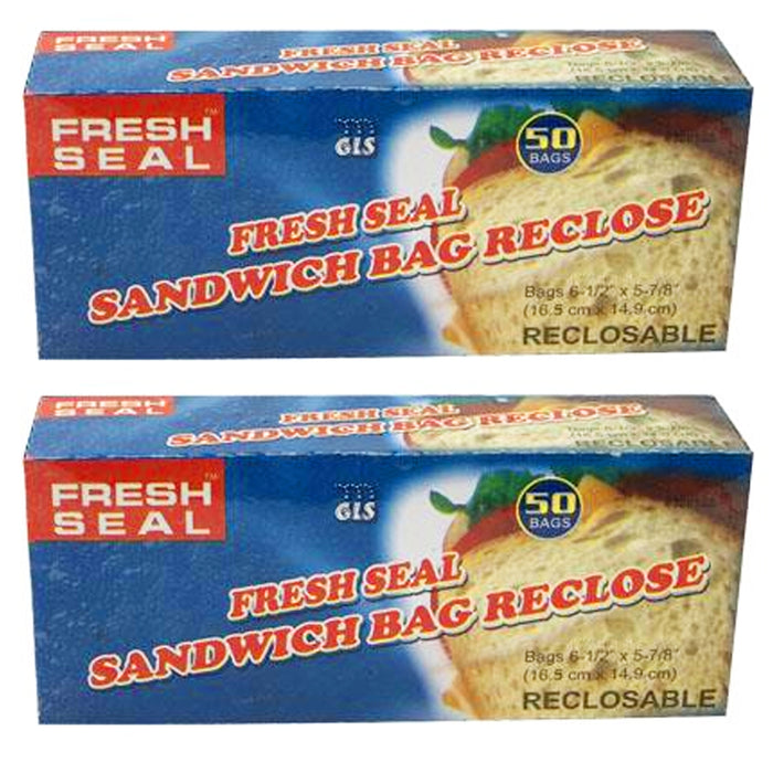 100 Ct Resealable Sandwich Bags Lunch Snack Food Storage Freshness Press Seal
