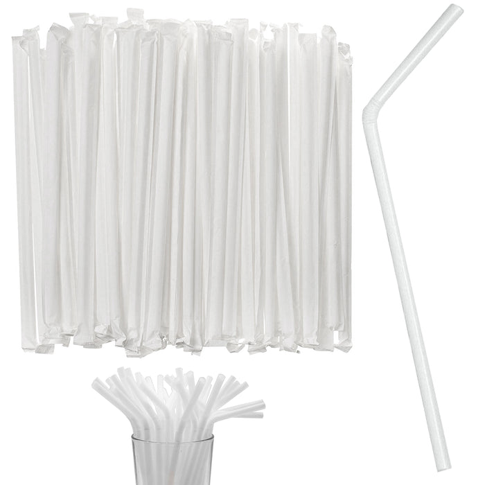 200 Ct Flexible Bendy White Plastic Straws Birthday Party Drink Wedding Home Bar