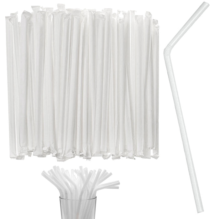400 Ct Disposable White Flexible Plastic Drinking Individually Wrapped Straws
