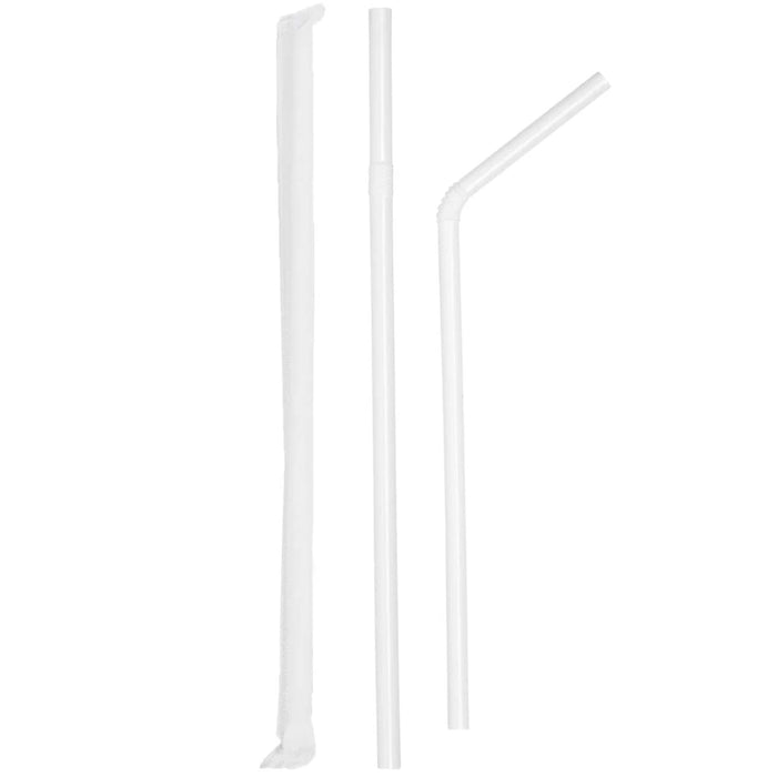 400 Ct Disposable White Flexible Plastic Drinking Individually Wrapped Straws
