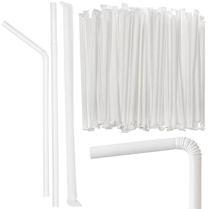 400 Ct Disposable White Flexible Plastic Drinking Individually Wrapped Straws