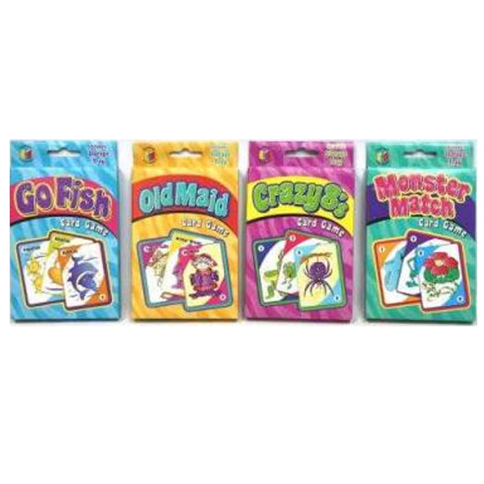 4 X Classic Childrens Card Games Crazy 8s Go Fish Monster Match Old Maid Kids
