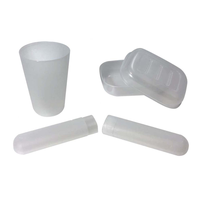 3 Pc Travel Set Containers Cup Bathroom Soap Dish Toothbrush Holder Organizer