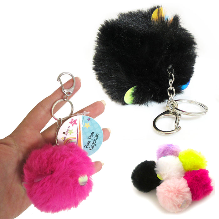 1 Fluffy Key Chain Ring Pom Pom Fur Faux Puff Balls Charm Handbag Tassel Hook !!