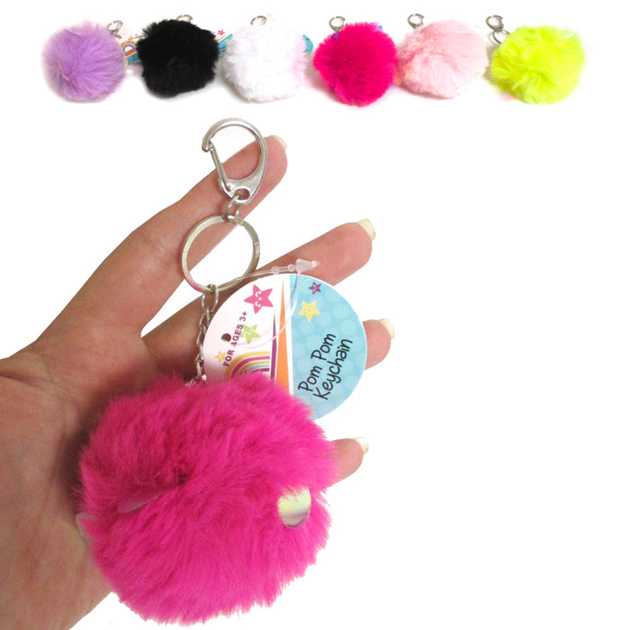 1 Fluffy Key Chain Ring Pom Pom Fur Faux Puff Balls Charm Handbag Tassel Hook !!