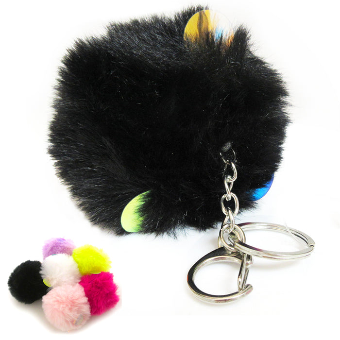 1 Fluffy Key Chain Ring Pom Pom Fur Faux Puff Balls Charm Handbag Tass —  AllTopBargains