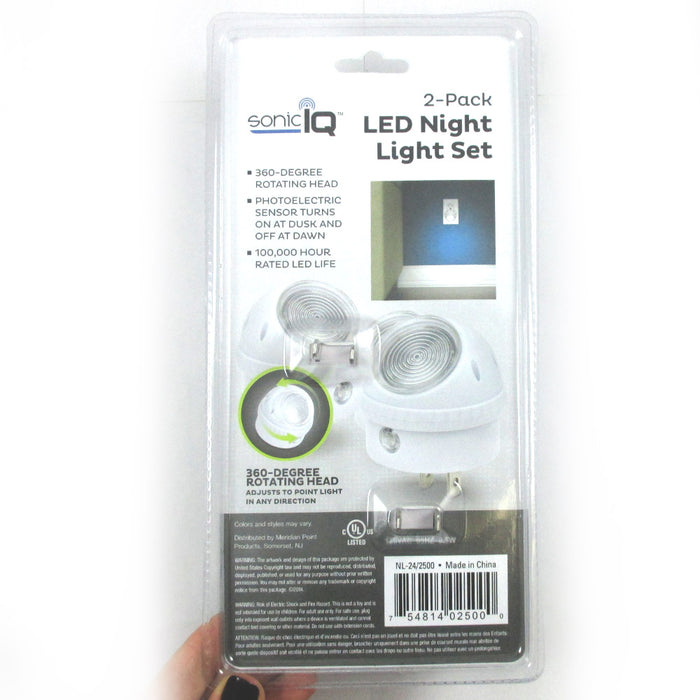 2 PCS Led Night Light Plug In Wall Lamp Automatic Sensor Lite Round Swivel Home