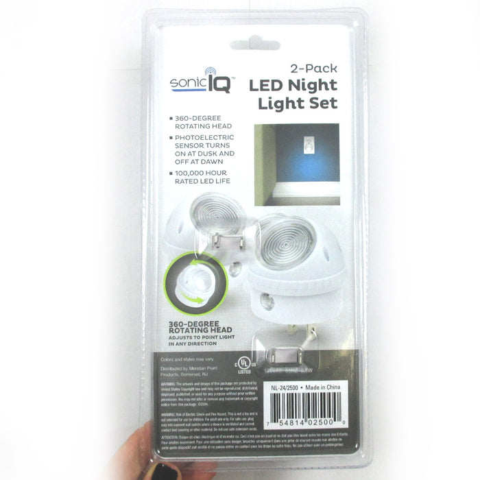 2 Pack Led Night Light Set Plug In Wall Lamp Automatic Sensor Lite Round Swivel