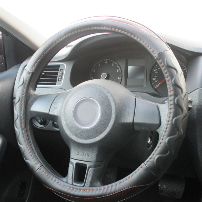 Wood Grain Steering Wheel Cover Auto Car Truck Van SUV Premium Protector Black