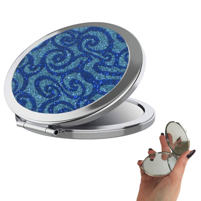 1Pc Compact Double Sided Folding Mirror Glitter Magnifying Travel Cosmetic Stand
